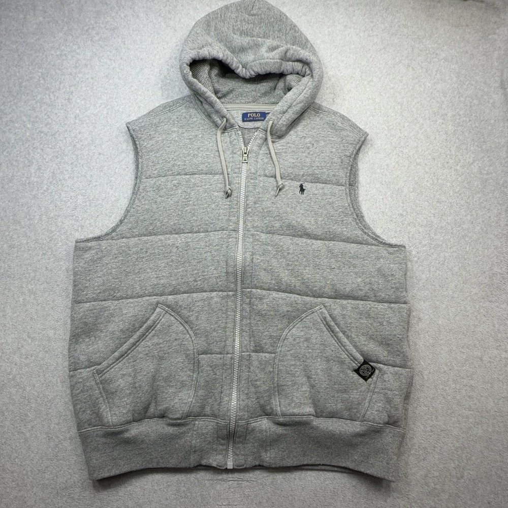 Polo Ralph Lauren Vest Mens XXL Gray Hooded Waffle Knit Zip Athletic Division